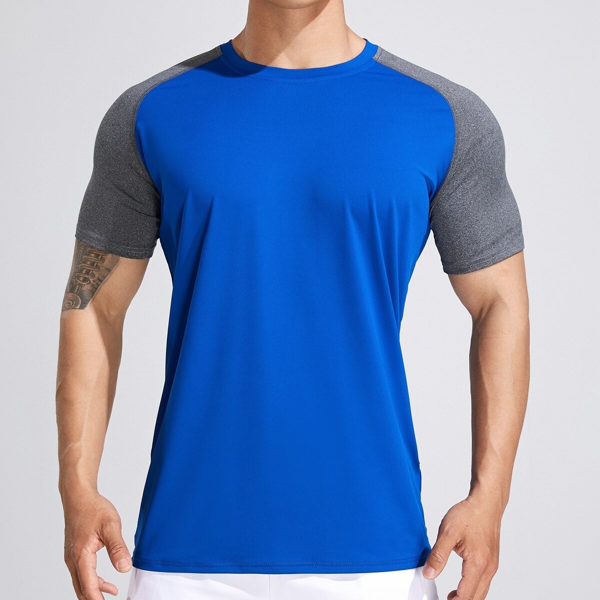 2023 Blue Summer Fitness Training T-shirt Men Short Sleeve Shirt Running Sport Quick Dry Clothing